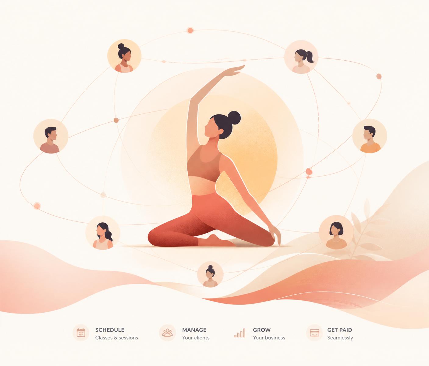 Illustration of an instructor at the center of an orbiting network of students